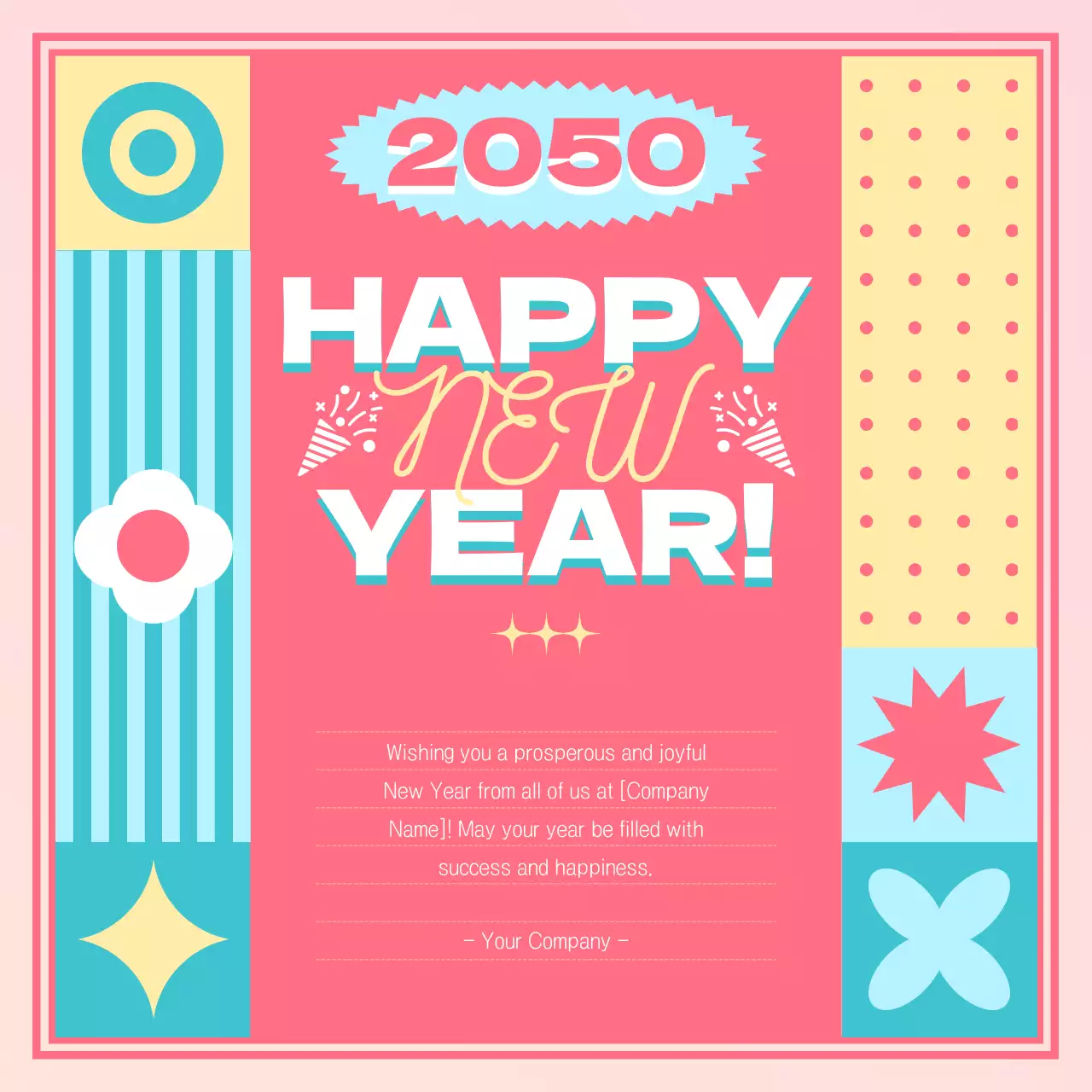 핑크 레트로 새해 카드 소셜 미디어 게시물