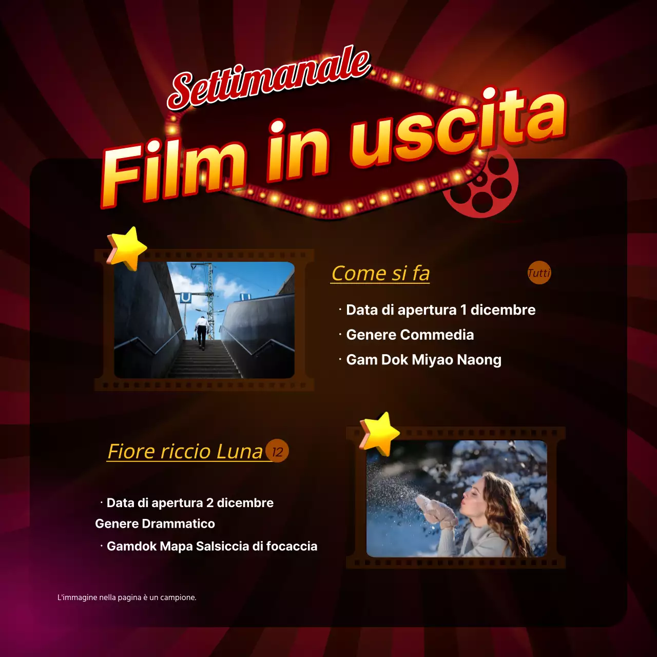 Un post introduttivo di contenuto retro rosso e giallo