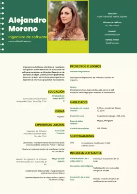 Currículum vitae de ingeniero de software de moda en verde y beige