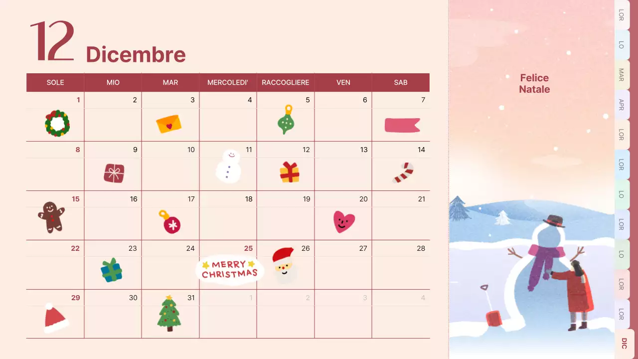 Calendario classico in rosa e azzurro