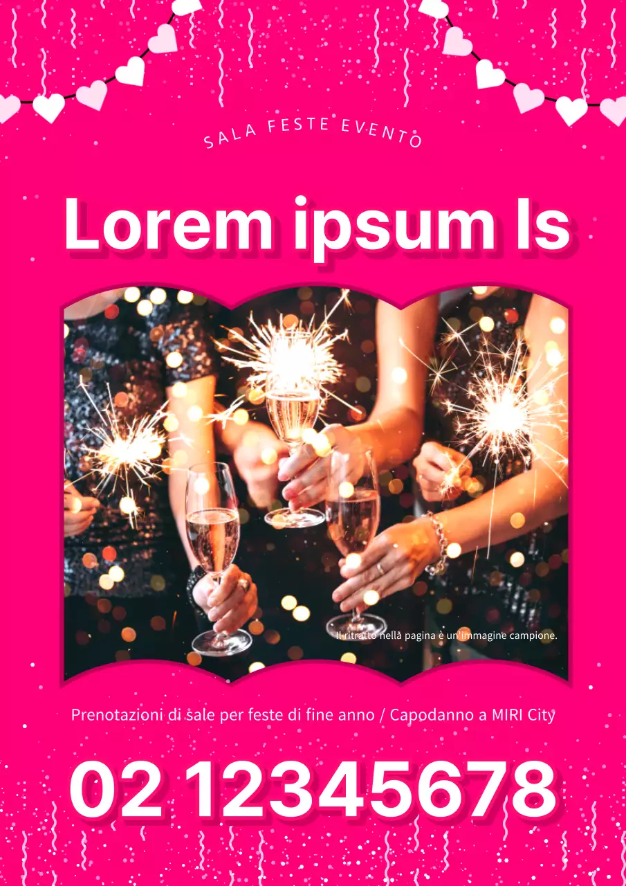 Un annuncio pop-art rosa e bianco per la prenotazione di una camera per feste natalizie
