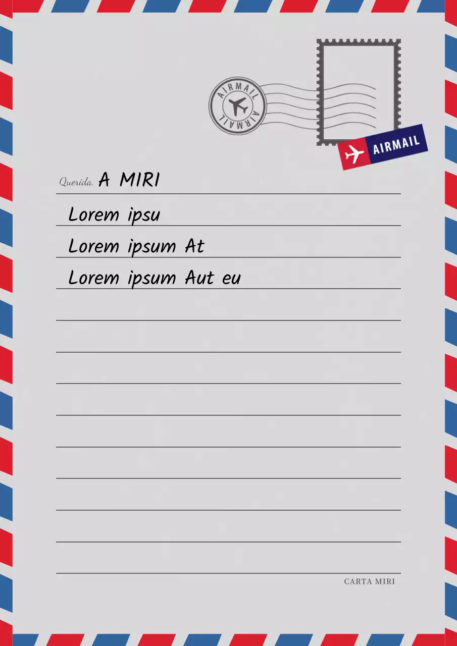 Papelería básica roja y azul para correo aéreo