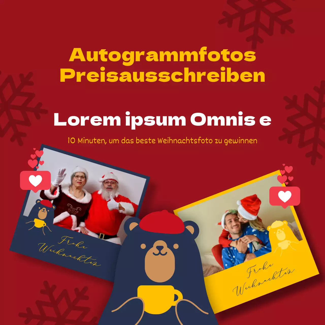 Pop-Art-Anzeigen für Treue- und Rabattaktionen im Winter in Blau und Gelb