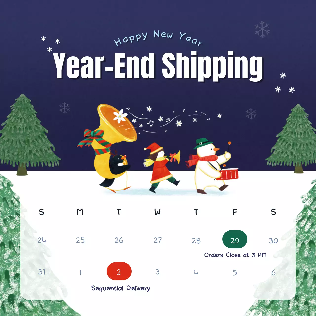 Navy Festive Holiday Announcement Social Media Post