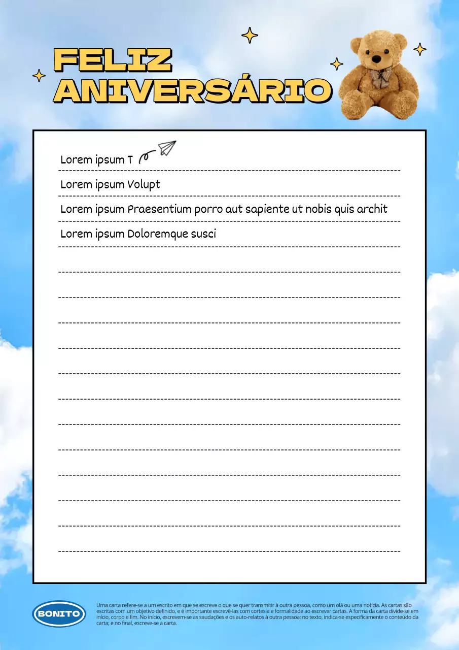 Artigos de papelaria kitsch de feliz aniversário em amarelo e azul
