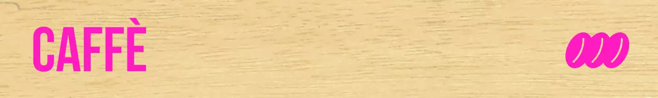 Caffè con scritte nere e accenti rosa.