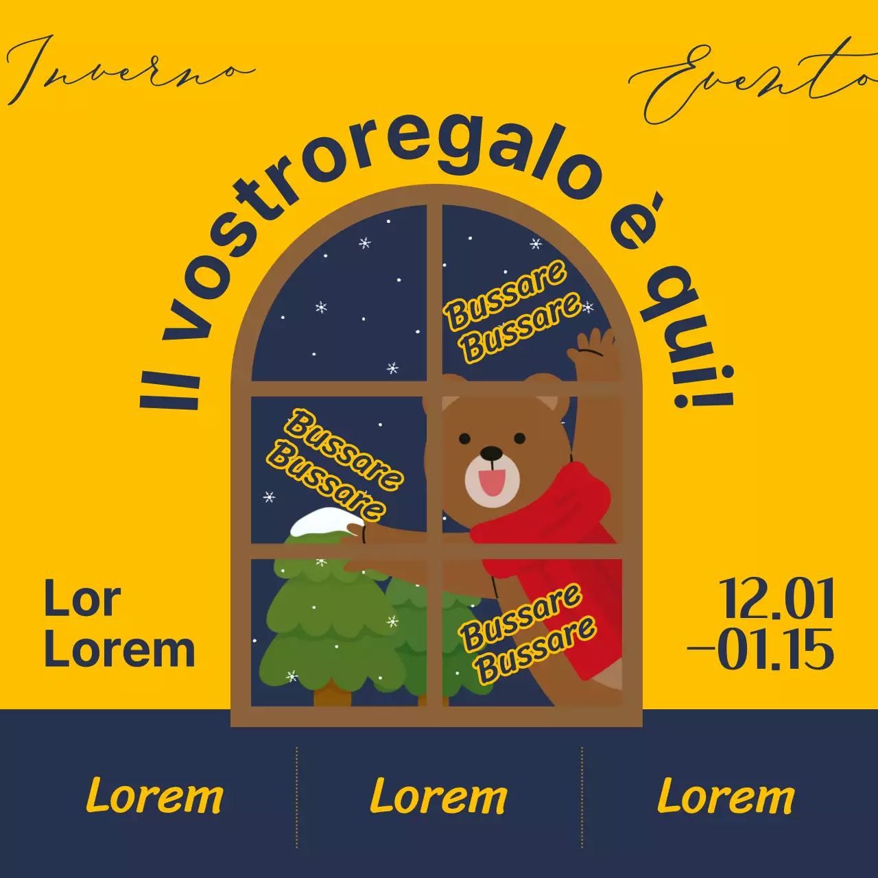 Pop-art per gli annunci di eventi di fidelizzazione e sconti invernali in blu e giallo