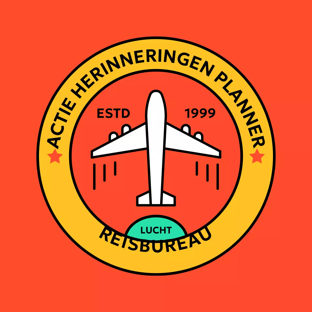 Stempellogo met een retro vibe met een vliegtuig erop