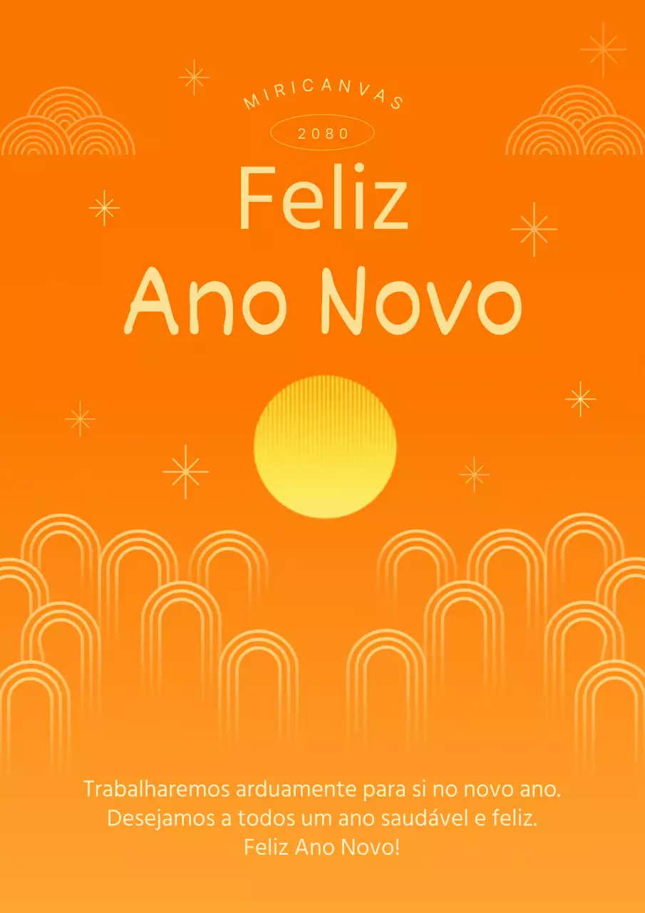 Papel de carta tradicional de felicitações de Ano Novo em laranja e amarelo