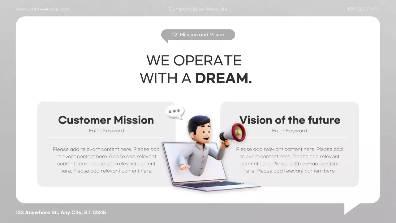 회색의 미니멀한 3D 기업 소개서