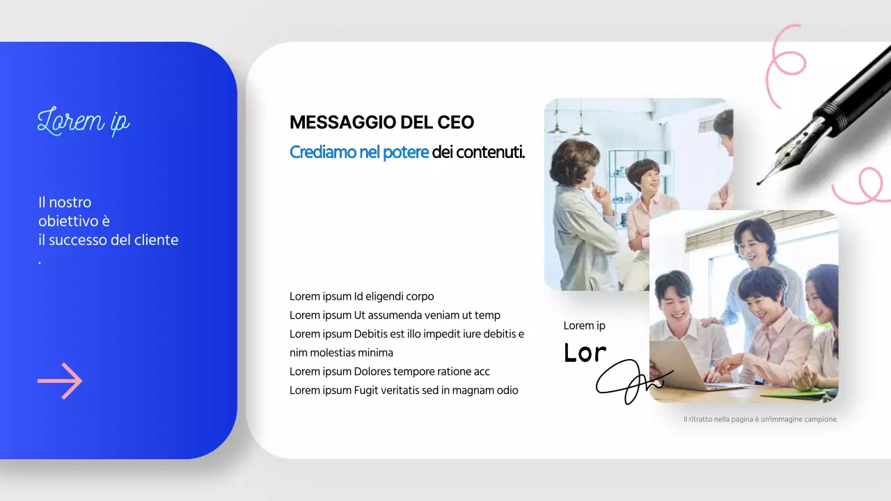 Lettera di presentazione di una società di storytelling moderna in blu e rosa