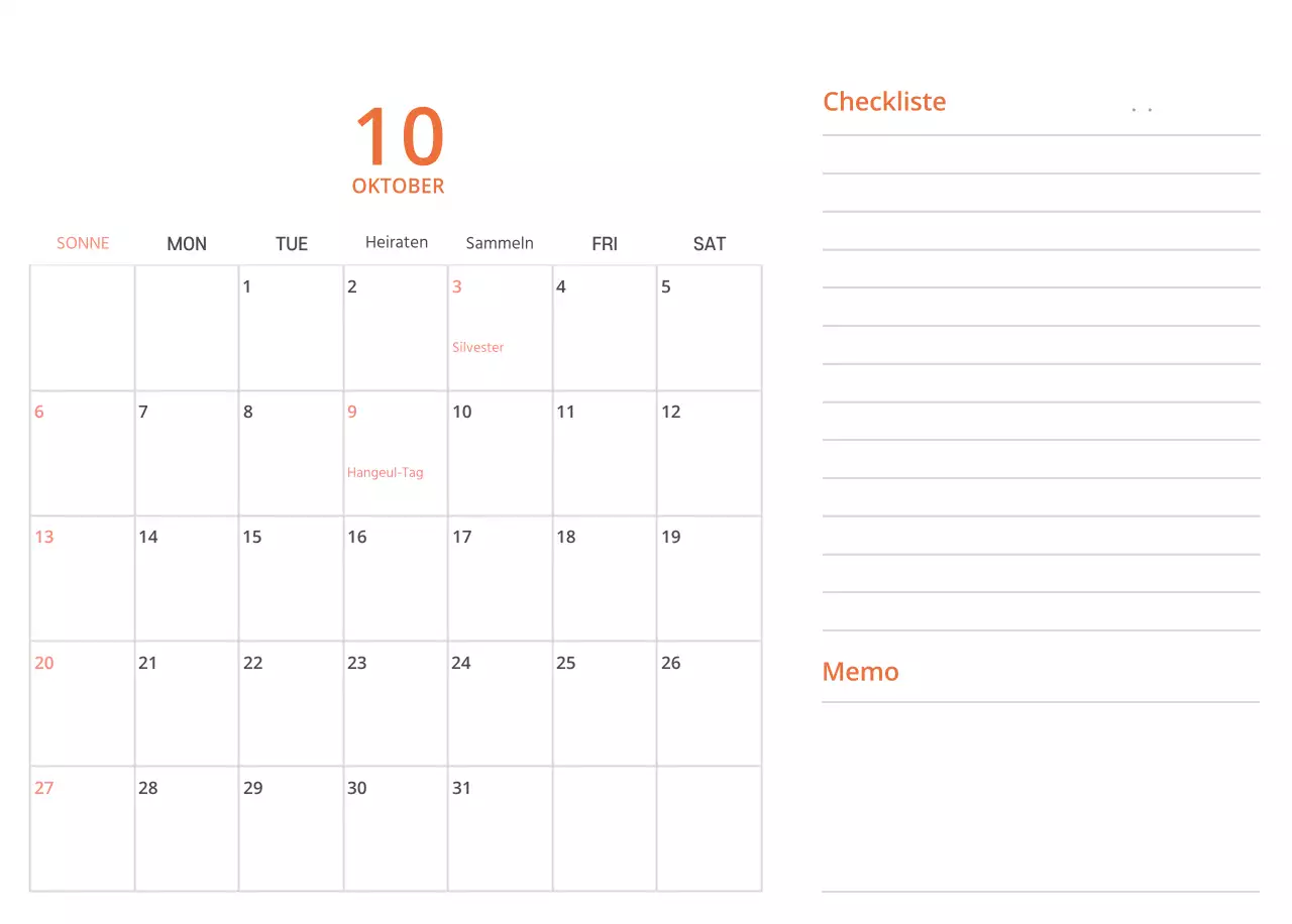 Niedlich illustrierter grüner Tischkalender mit Familienthemen