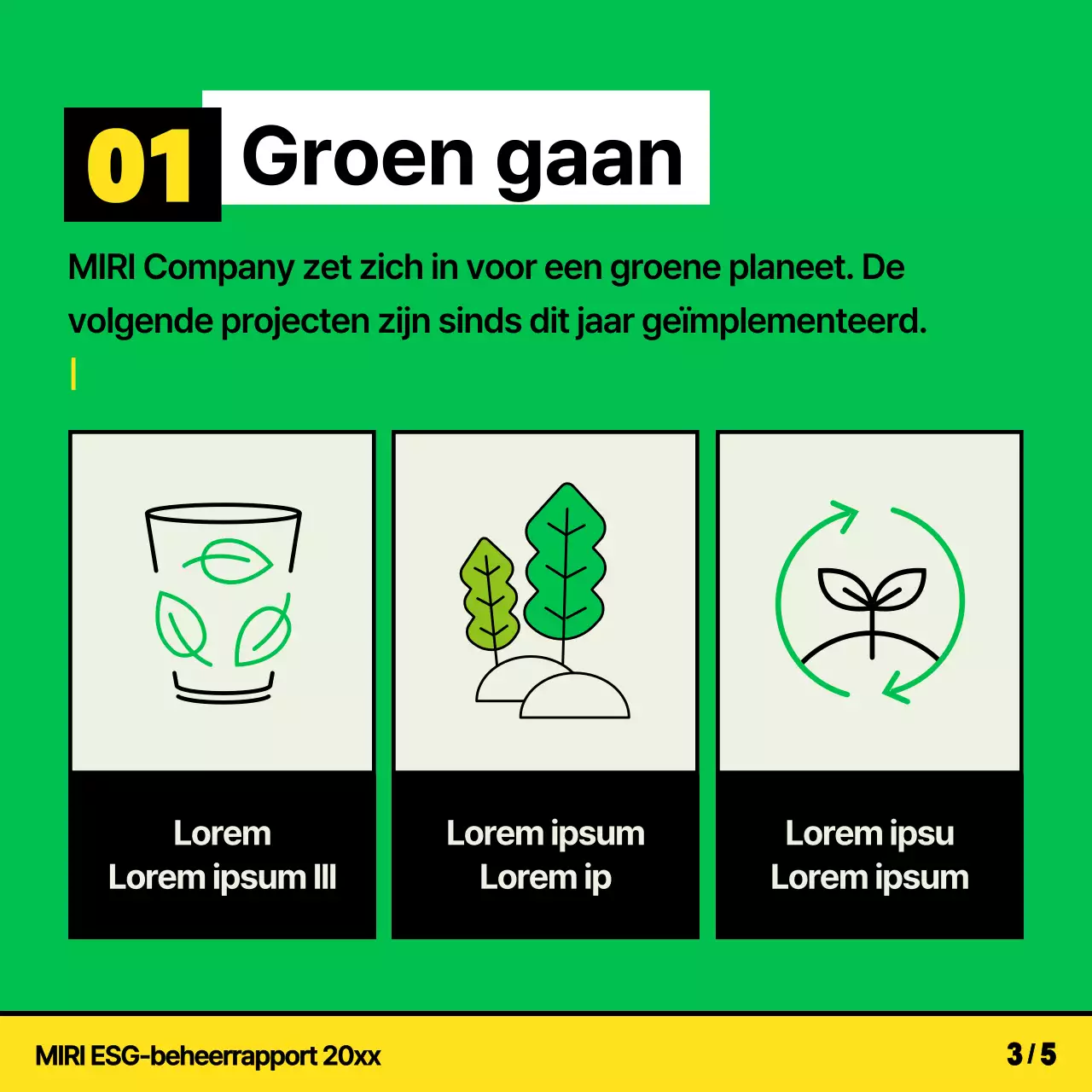Een kitscherige, gele en chartreuse ESG-verklaring van activiteiten