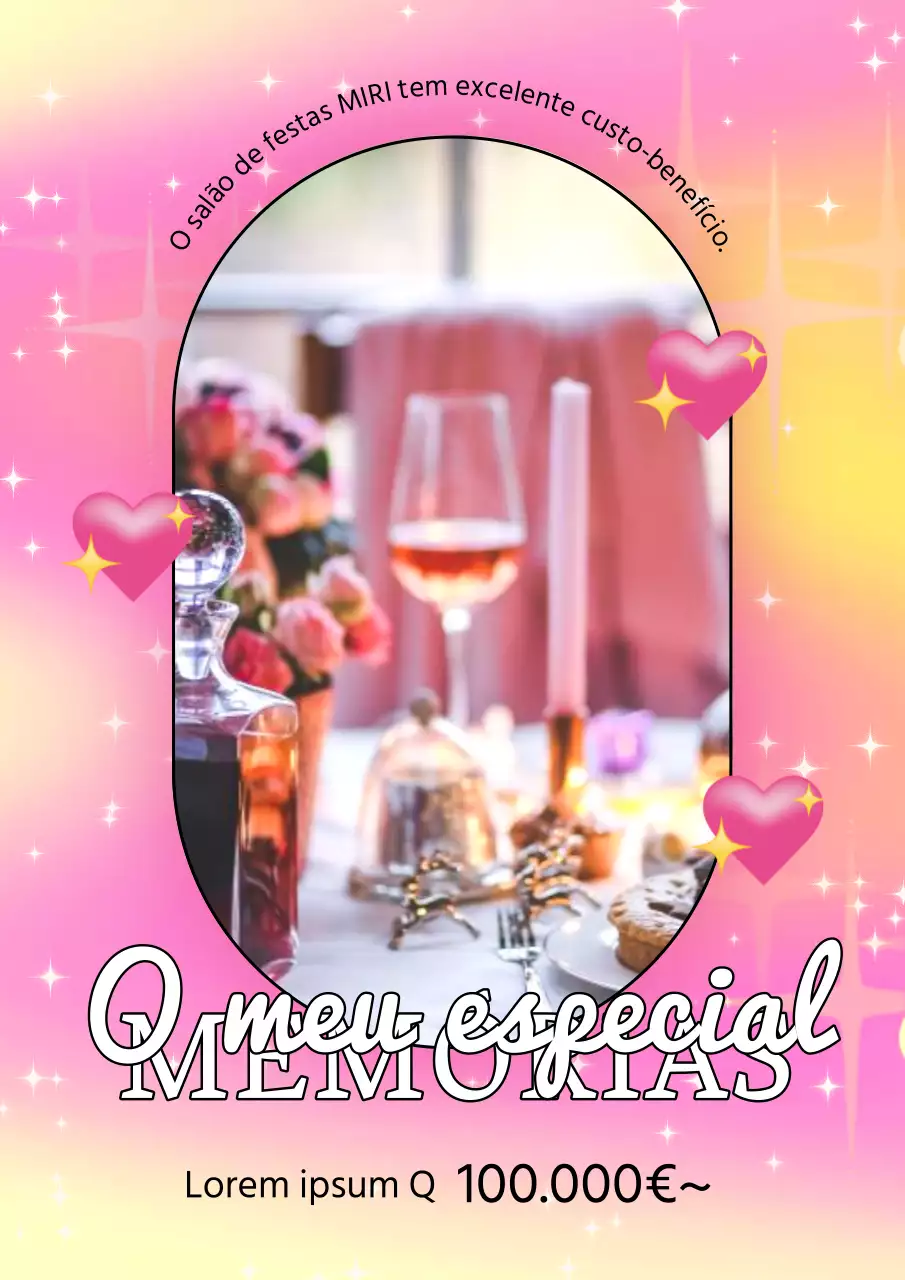 Anuncie um evento de desconto de reserva de sala de festas cor-de-rosa e amarelo kitsch