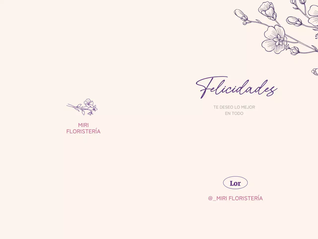 Tarjeta de felicitación de floristería con ilustración floral de líneas sobre fondo beige