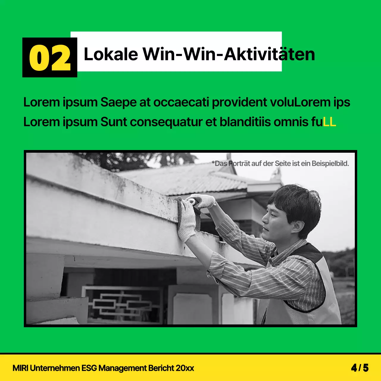 Eine kitschige, gelbe und chartreuse ESG-Tätigkeitsbeschreibung