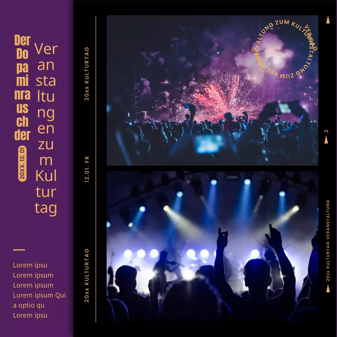 Förderung eines trendigen Corporate Event Review in Lila und Orange