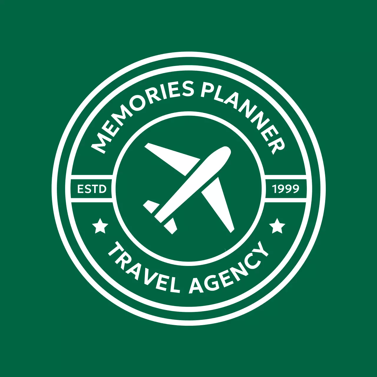 A clean, stylized travel stamp logo