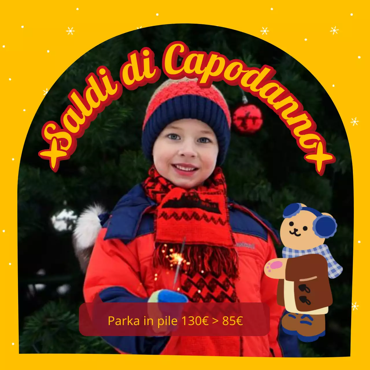 Pop-art per gli annunci di eventi di fidelizzazione e sconti invernali in blu e giallo