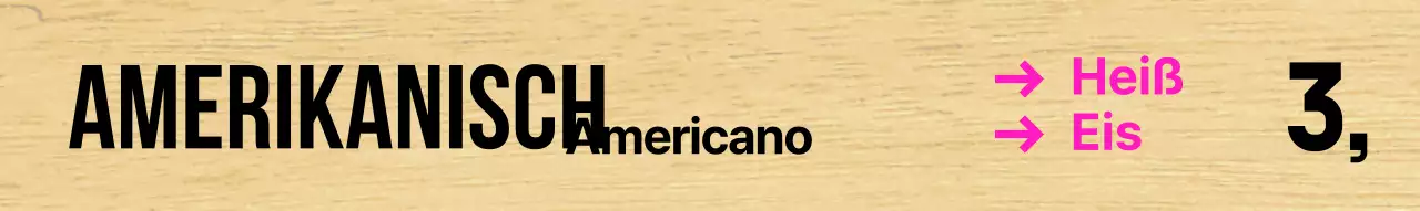 Café mit klarer schwarzer Schrift und rosa Akzenten