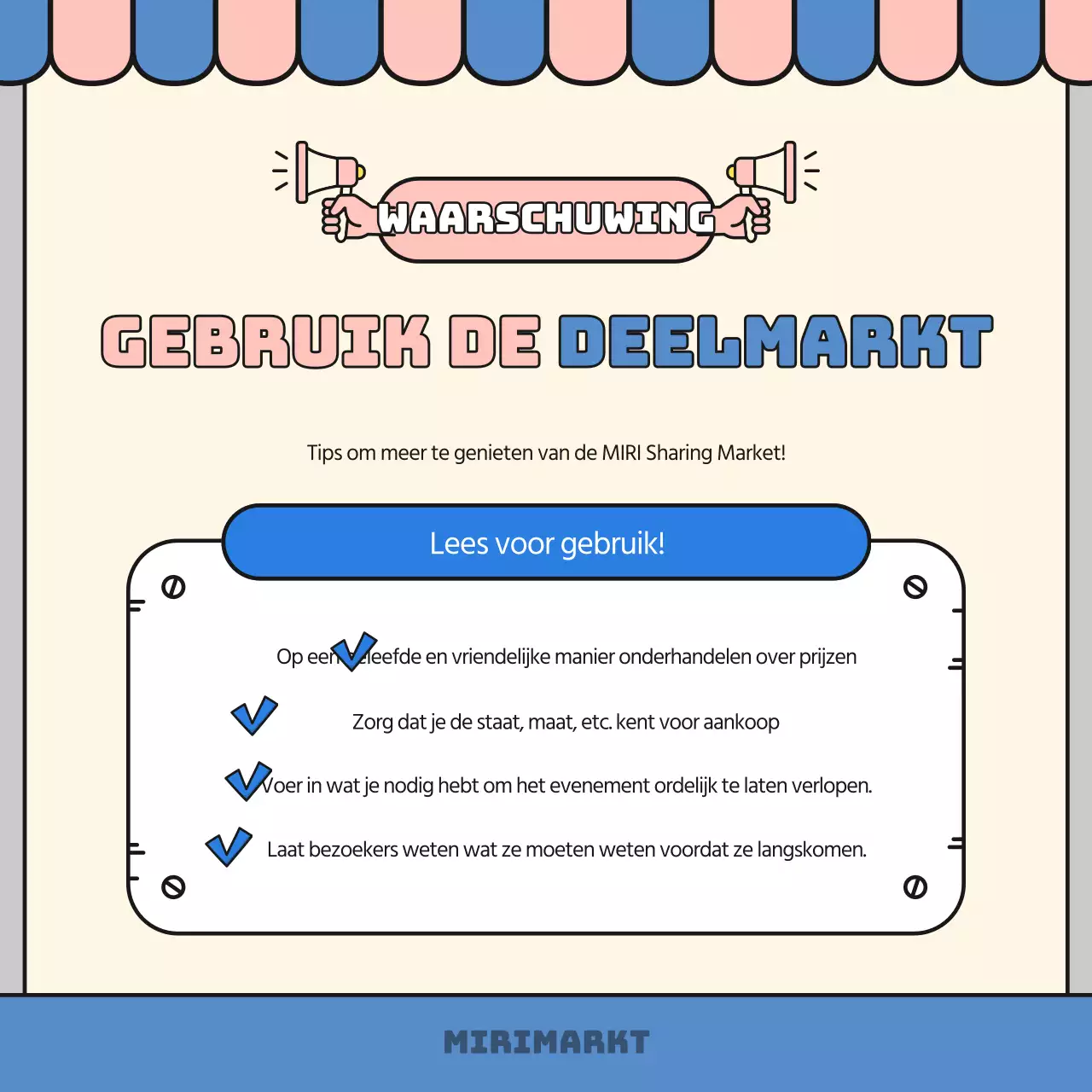 Aankondiging van de blauwe en roze bazaar