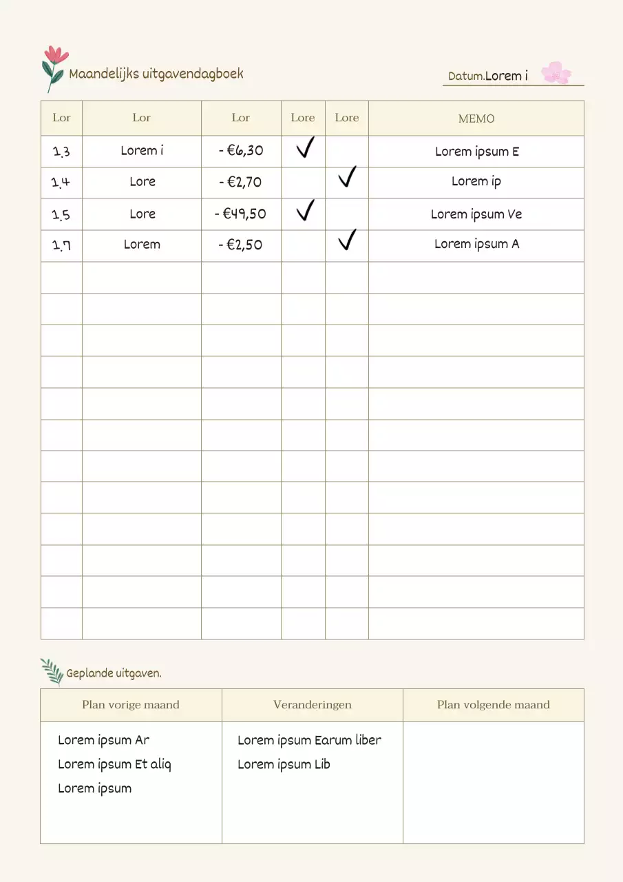 Een eenvoudige uitgavenagenda in ivoor en beige
