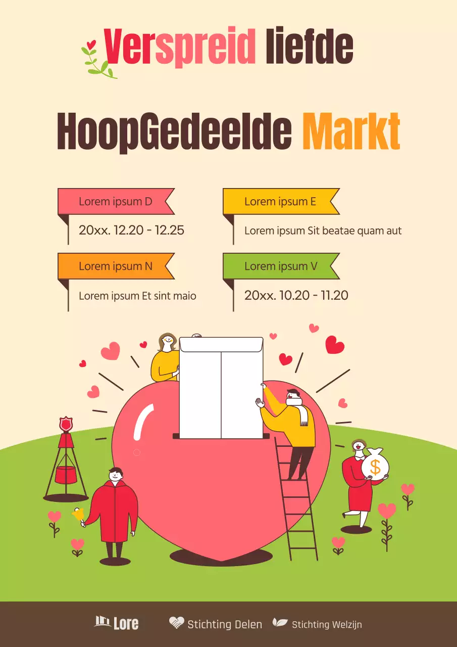 De rode en gele markt voor het delen van hoop promoten