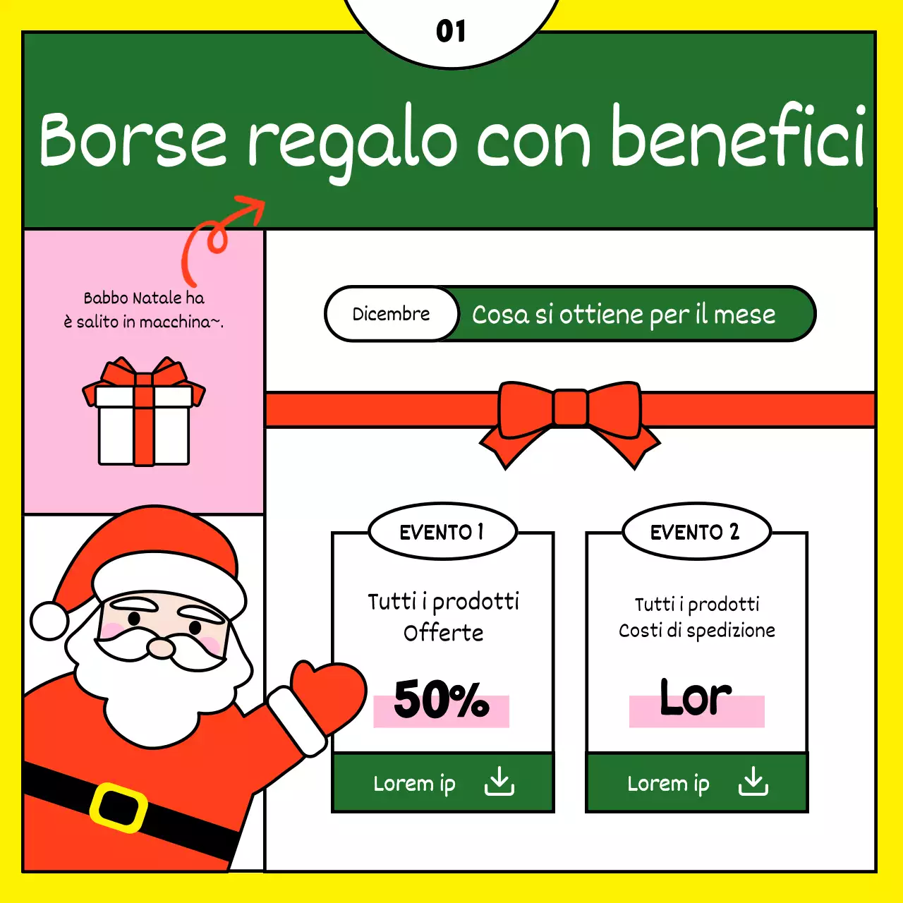 Simpatico modello di pubblicità natalizia in rosso e giallo