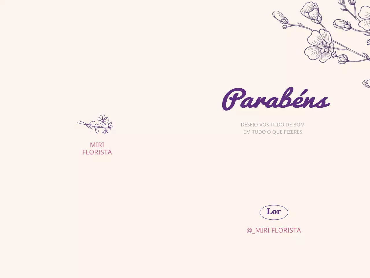 Cartão de felicitações da loja de flores com uma ilustração de linhas florais num fundo bege