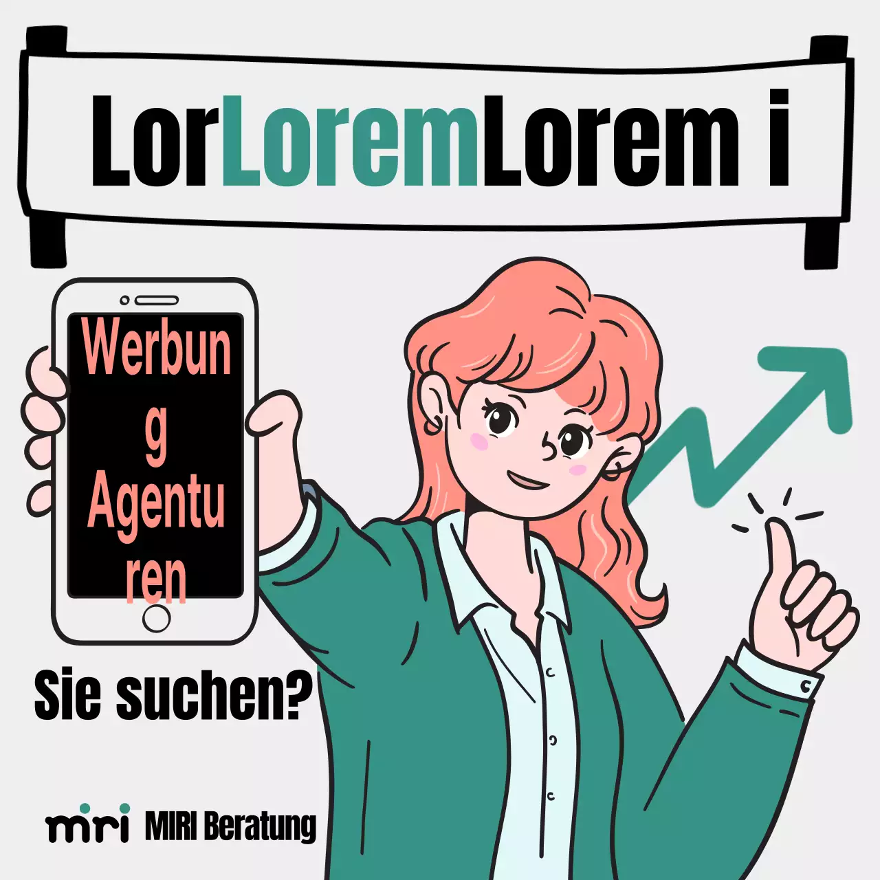 Kitschige grün-orangefarbene Werbeagentur-Werbung