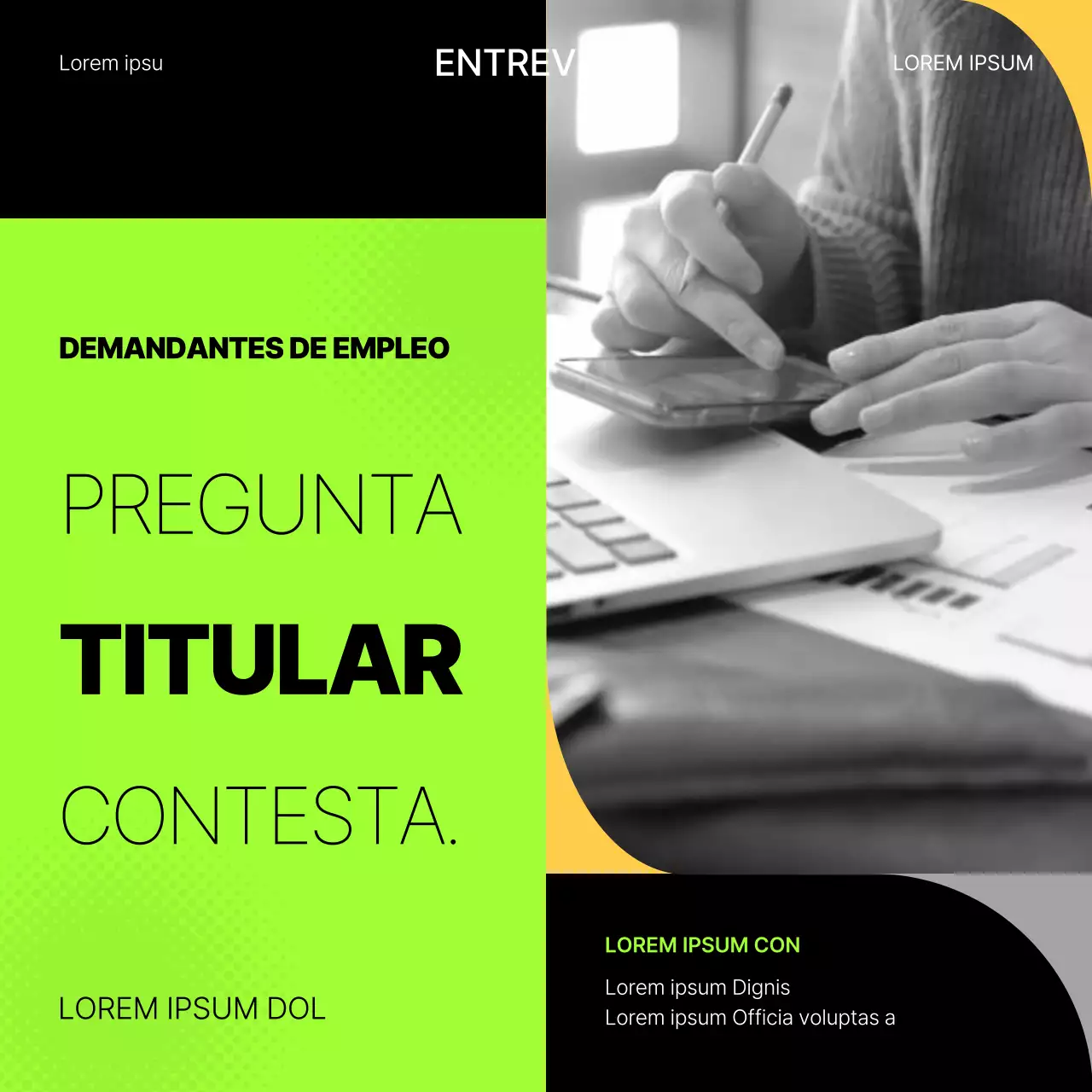 Puesto de entrevista de trabajo geométrico fluorescente y amarillo