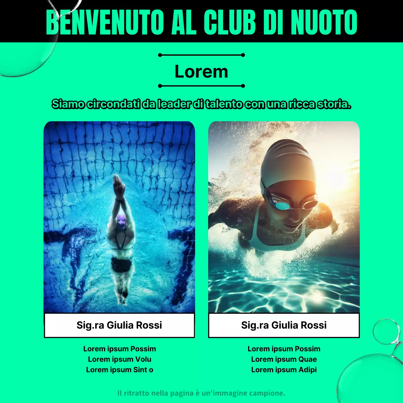Promuovere il reclutamento dei club di nuoto con la tendenza verde e nera