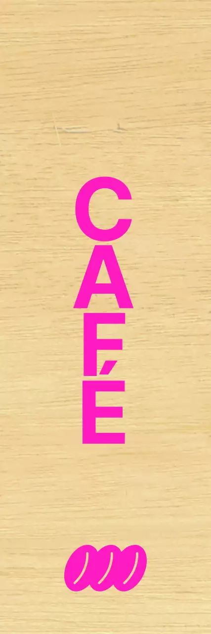 Café com letras pretas e acentos cor-de-rosa