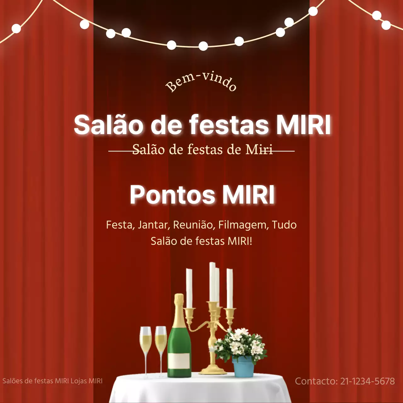 Promover o aluguer de um salão de festas luxuoso em vermelho e branco