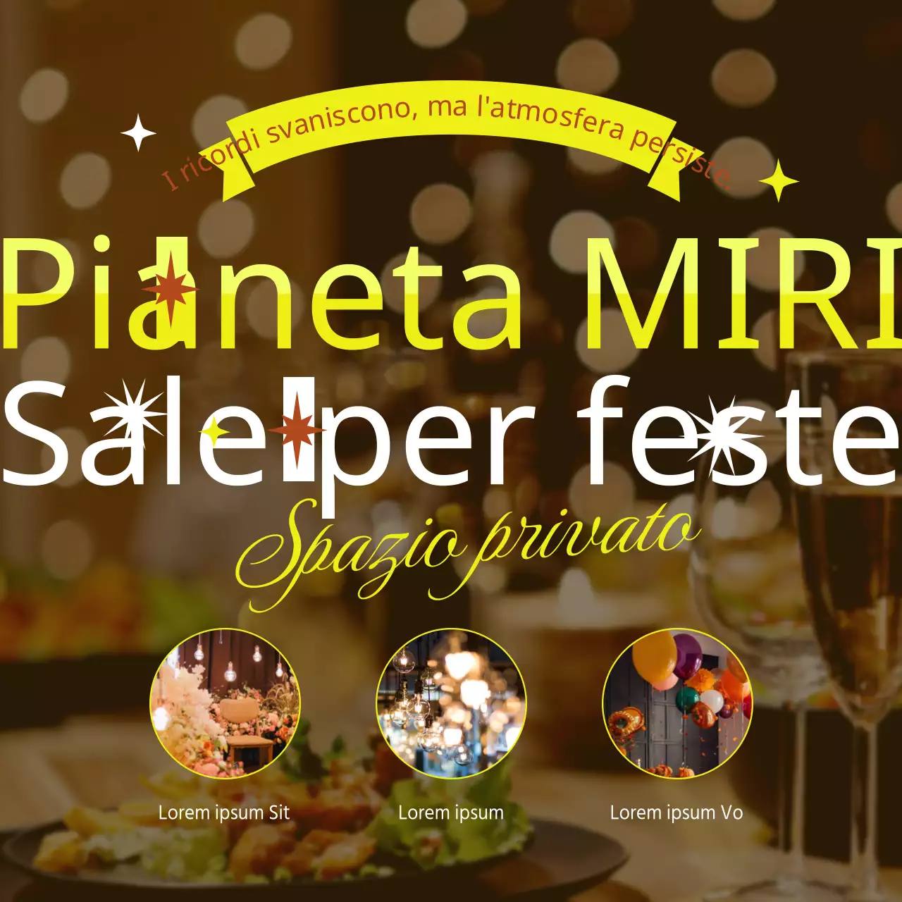 Promuovere una sala per feste di tendenza in giallo e marrone