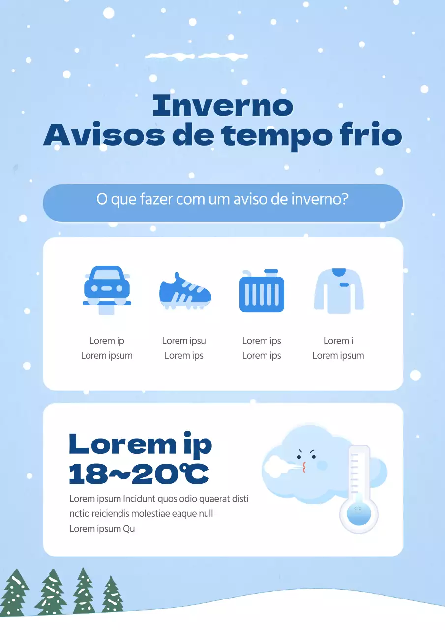 Informações de aviso de tempo frio em azul claro e azul marinho