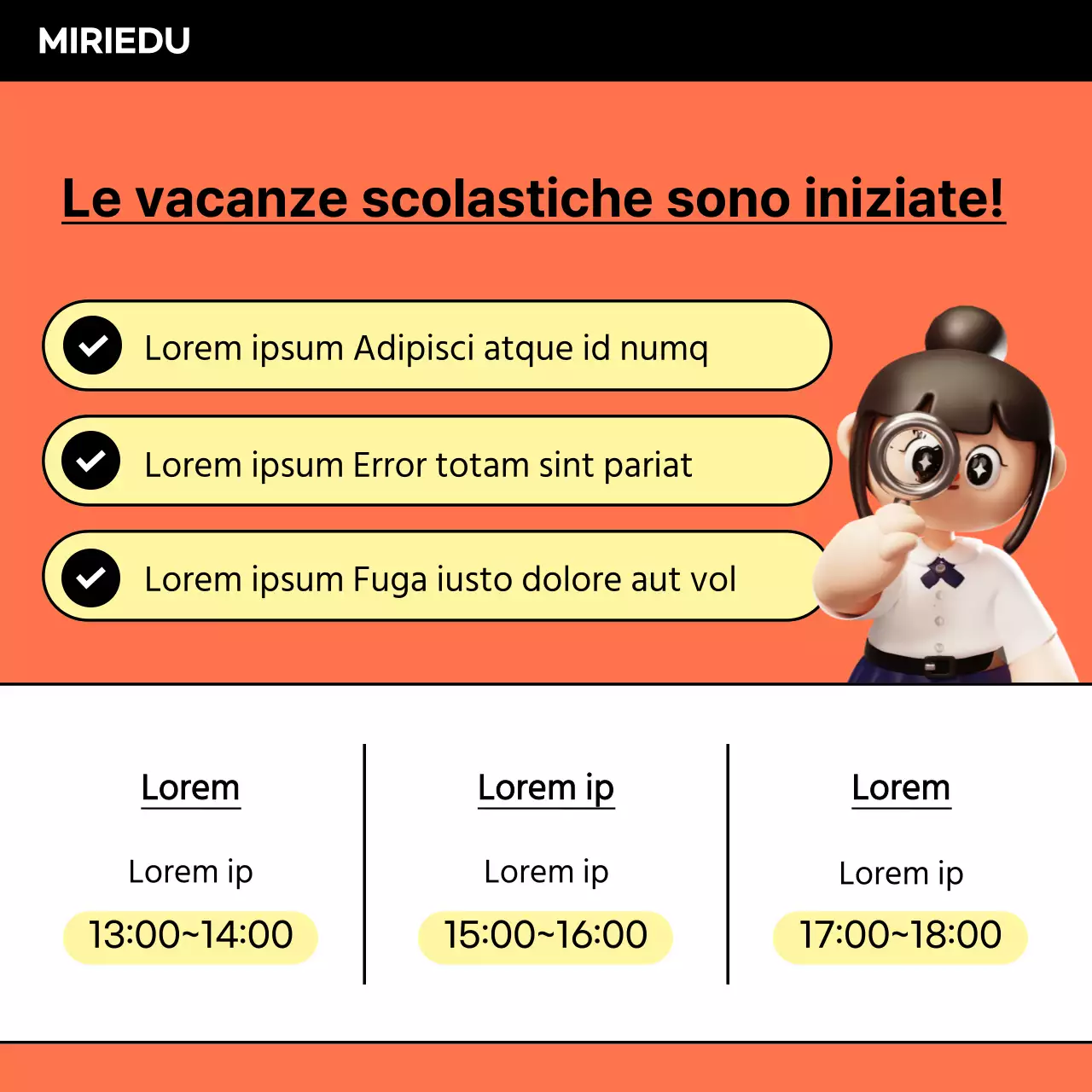 Promuovere le offerte speciali per le vacanze scolastiche in arancione e nero.