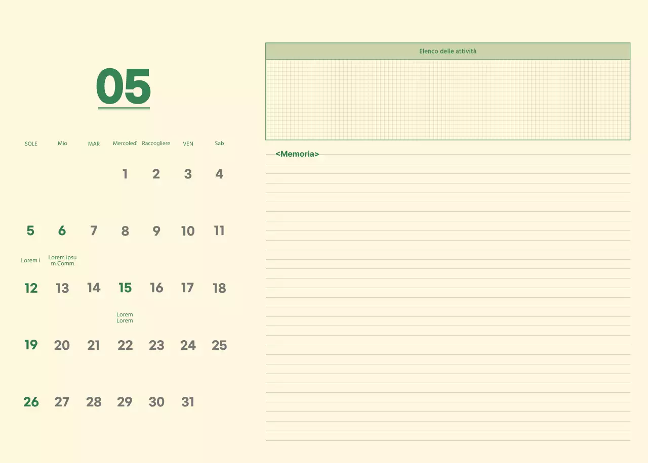 Calendario da parete SAT D-day concept in verde e giallo chiaro