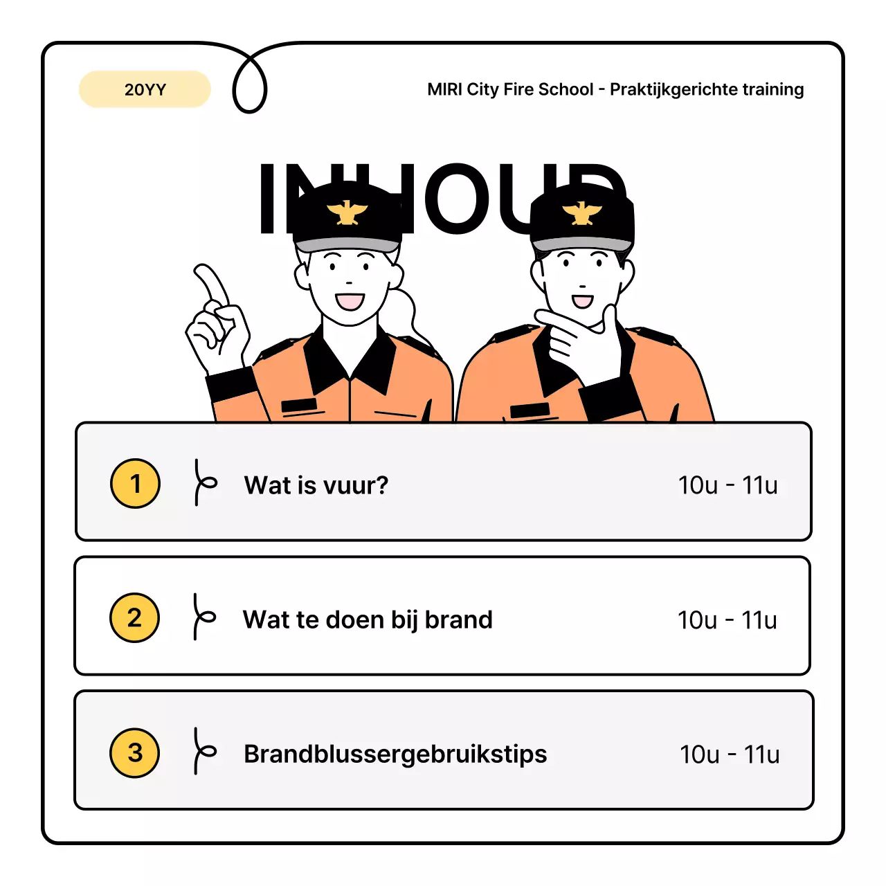 Gele en oranje basisprincipes en een leuk informatieblad over brandveiligheid