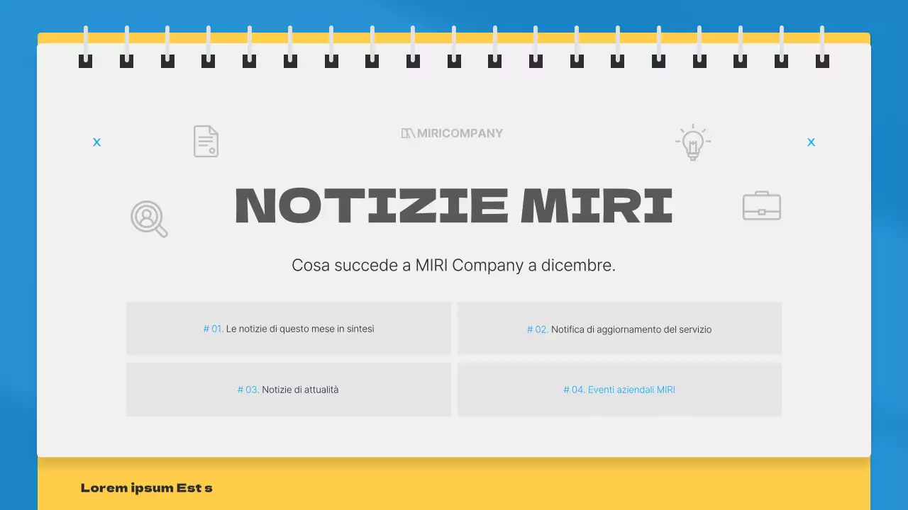 Semplice newsletter aziendale mensile in blu e giallo