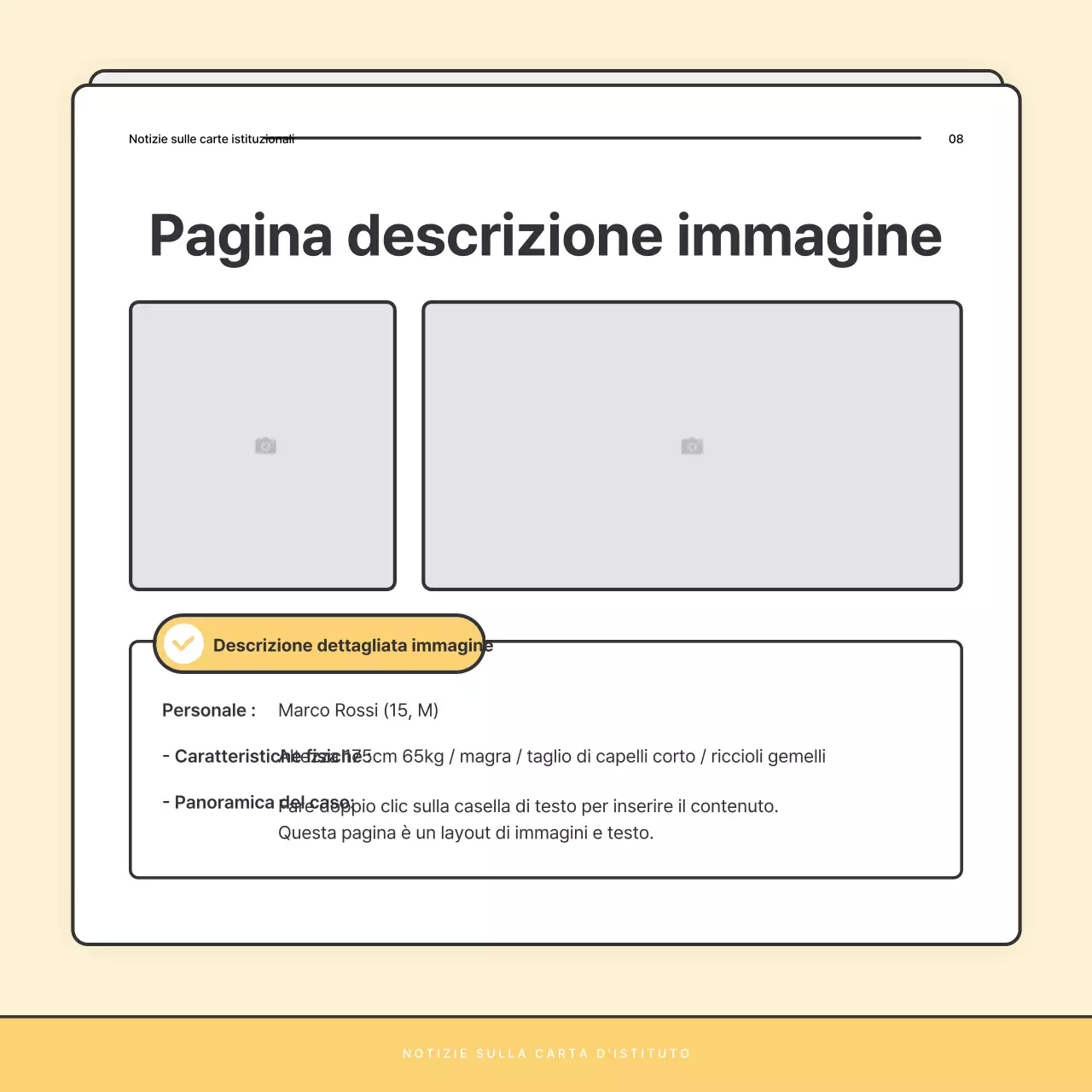 Un bollettino di base giallo e bianco dell'ufficio di assistenza sociale