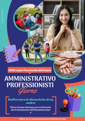 Pubblicità per la giornata amministrativa di tendenza in viola e arancione