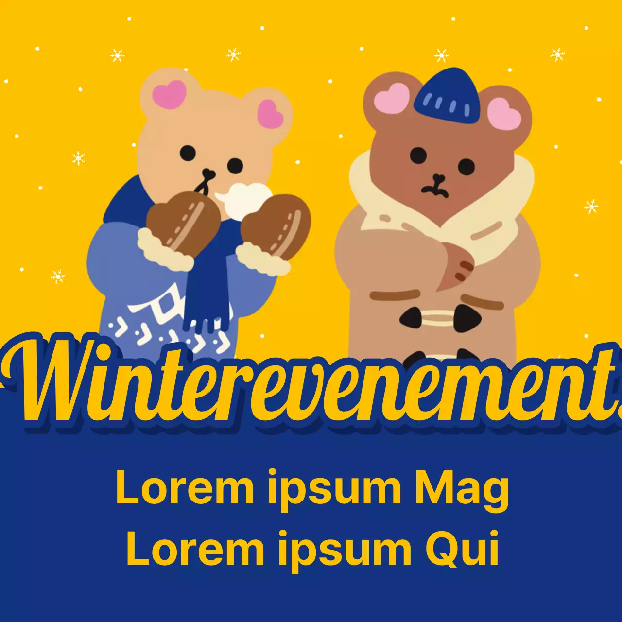 Pop-art advertenties voor winterse loyaliteit en kortingen in blauw en geel