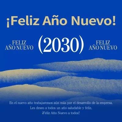 Tarjeta de felicitación de Año Nuevo con detalles azules y dorados
