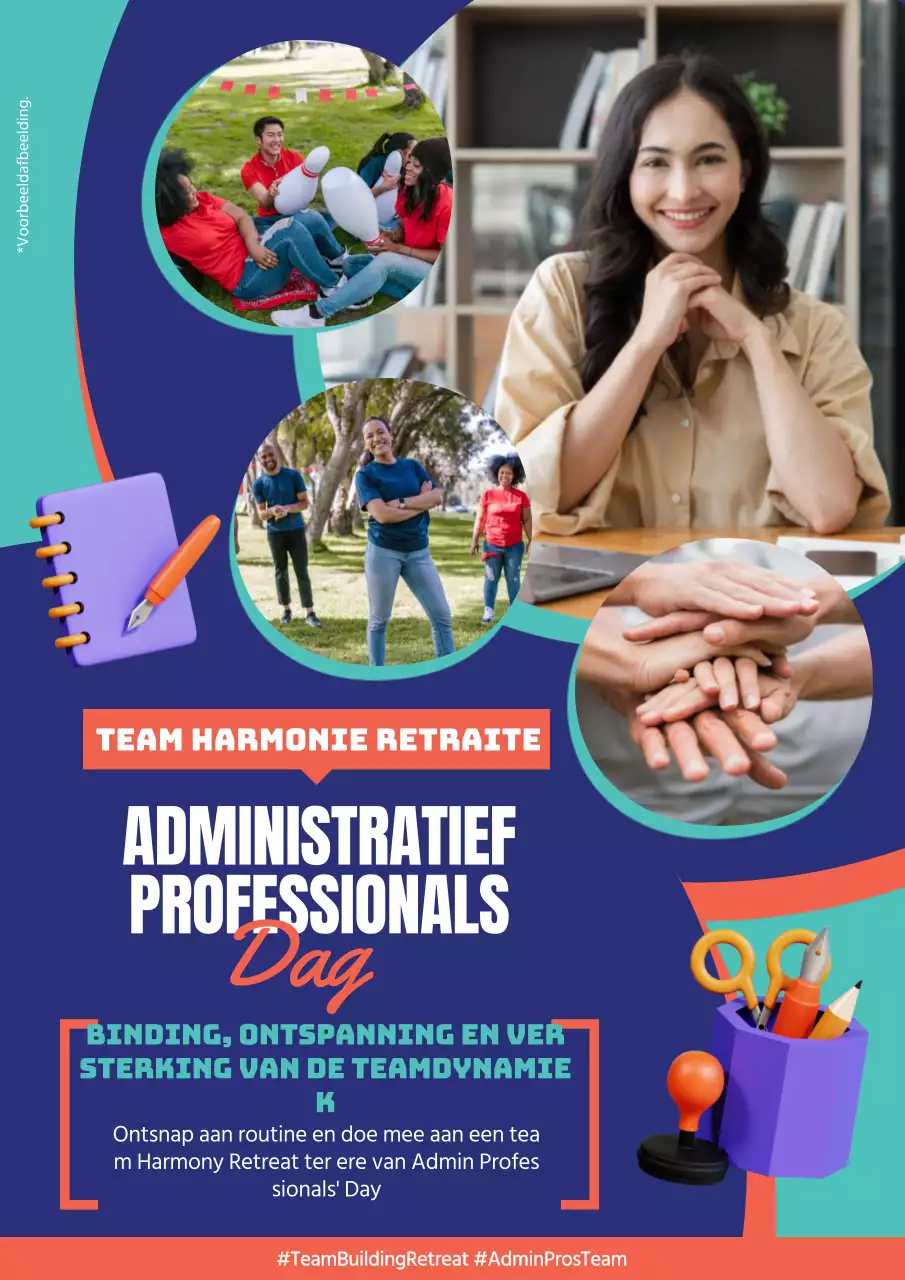 Paars en oranje Trendy Administratieve Dag Publiciteit