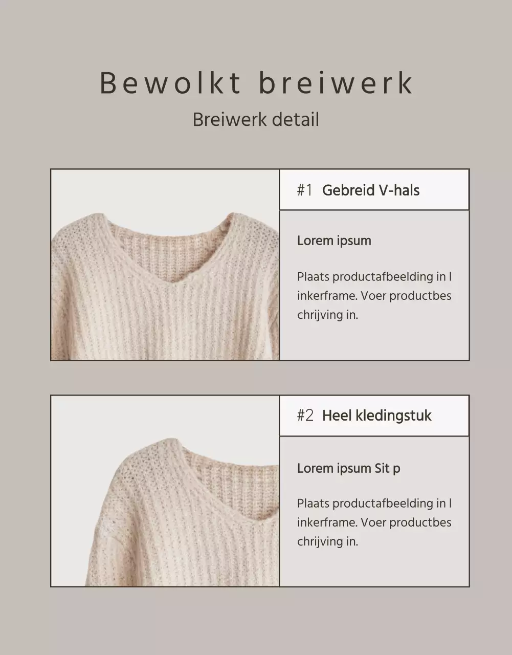 Moderne gebreide winterkleding in beige en bruin