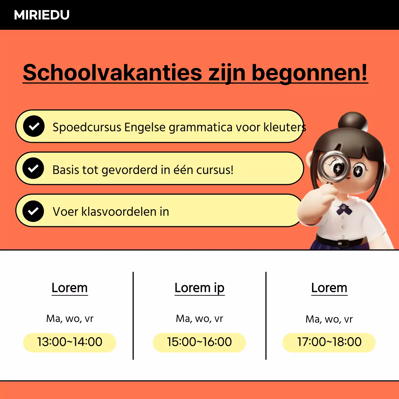 Promoot schoolvakantiespecials in oranje en zwart.