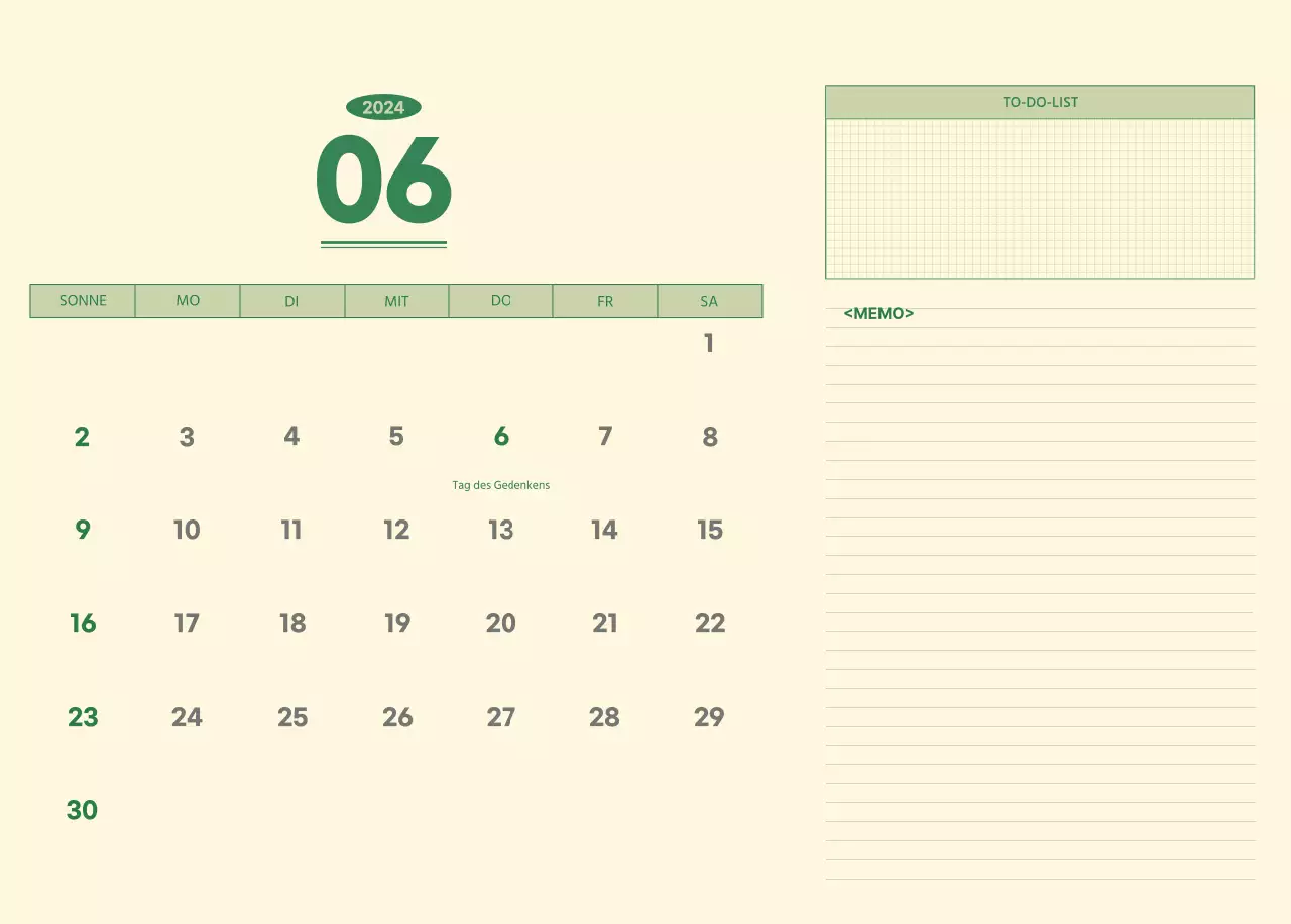 SAT D-day Notizblock Konzept Wandkalender in grün und hellgelb