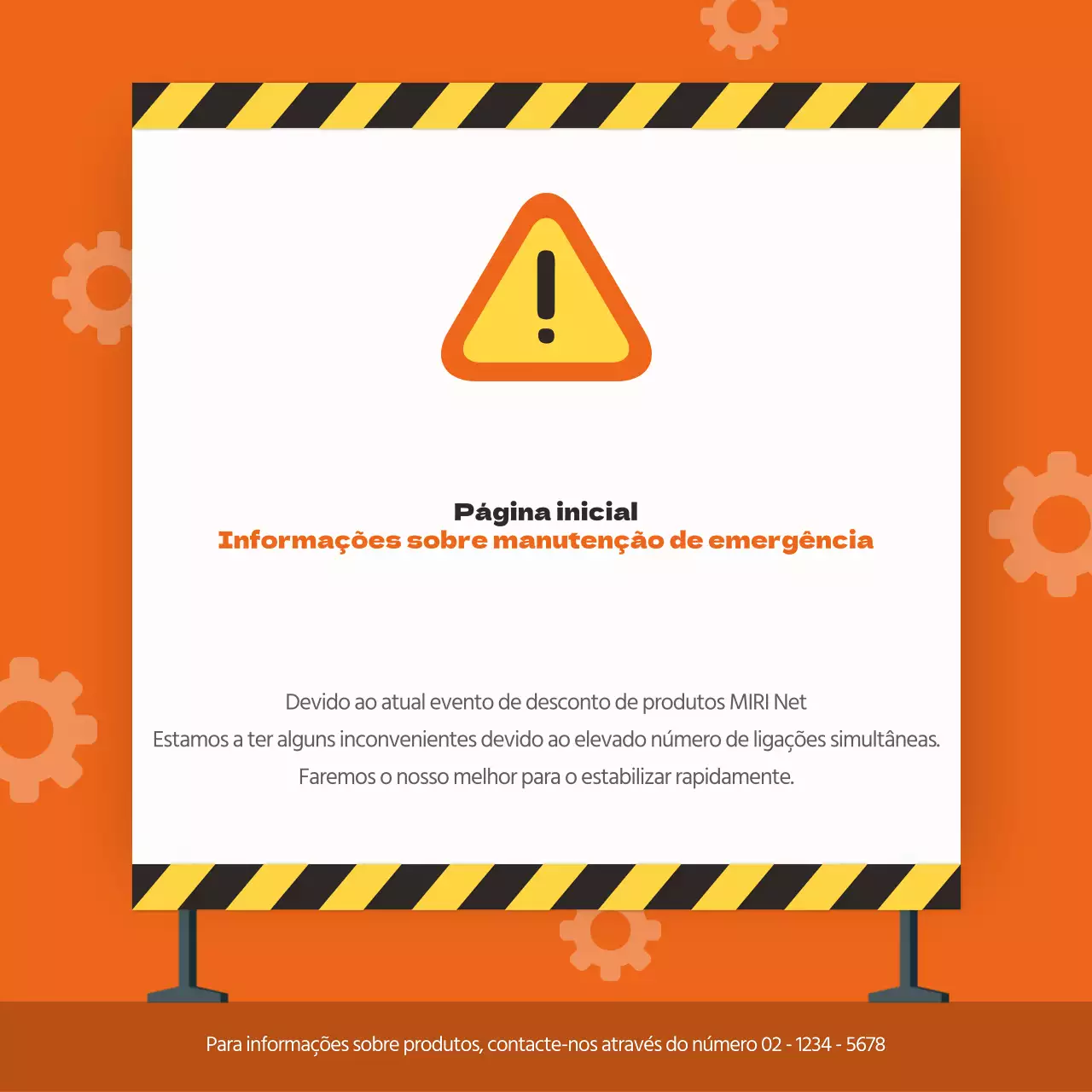 Aviso laranja e amarelo de manutenção de emergência da página inicial de base