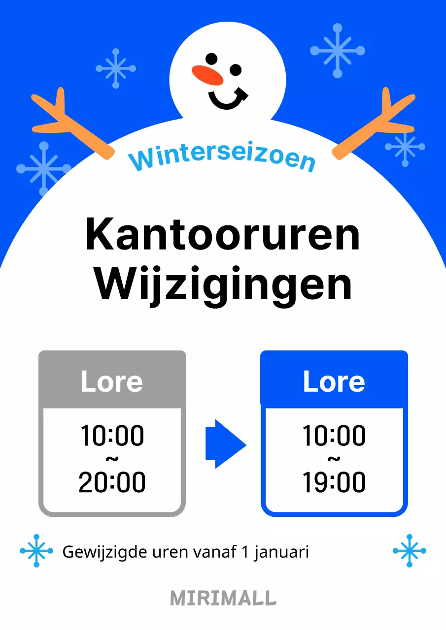 Een kitscherig blauw-wit bericht om openingstijden te veranderen